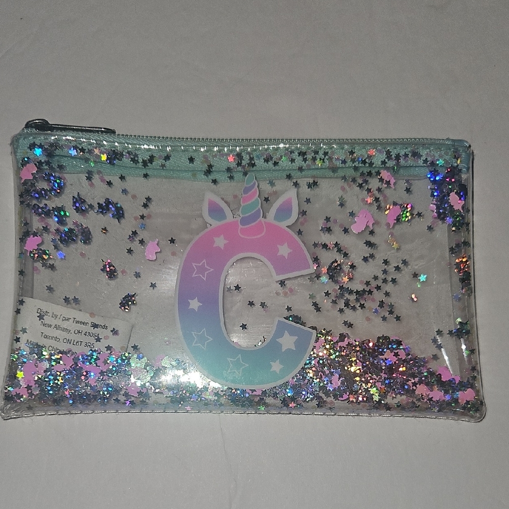 Justice JustShine 'C' Unicorn Glitter Pouch
